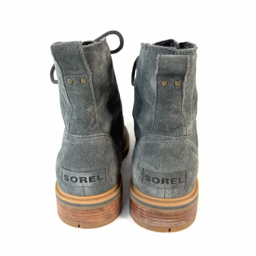 SOREL Women's Lennox NL4410-367 Grey Suede Lug Waterproof Combat Boots Size 9.5